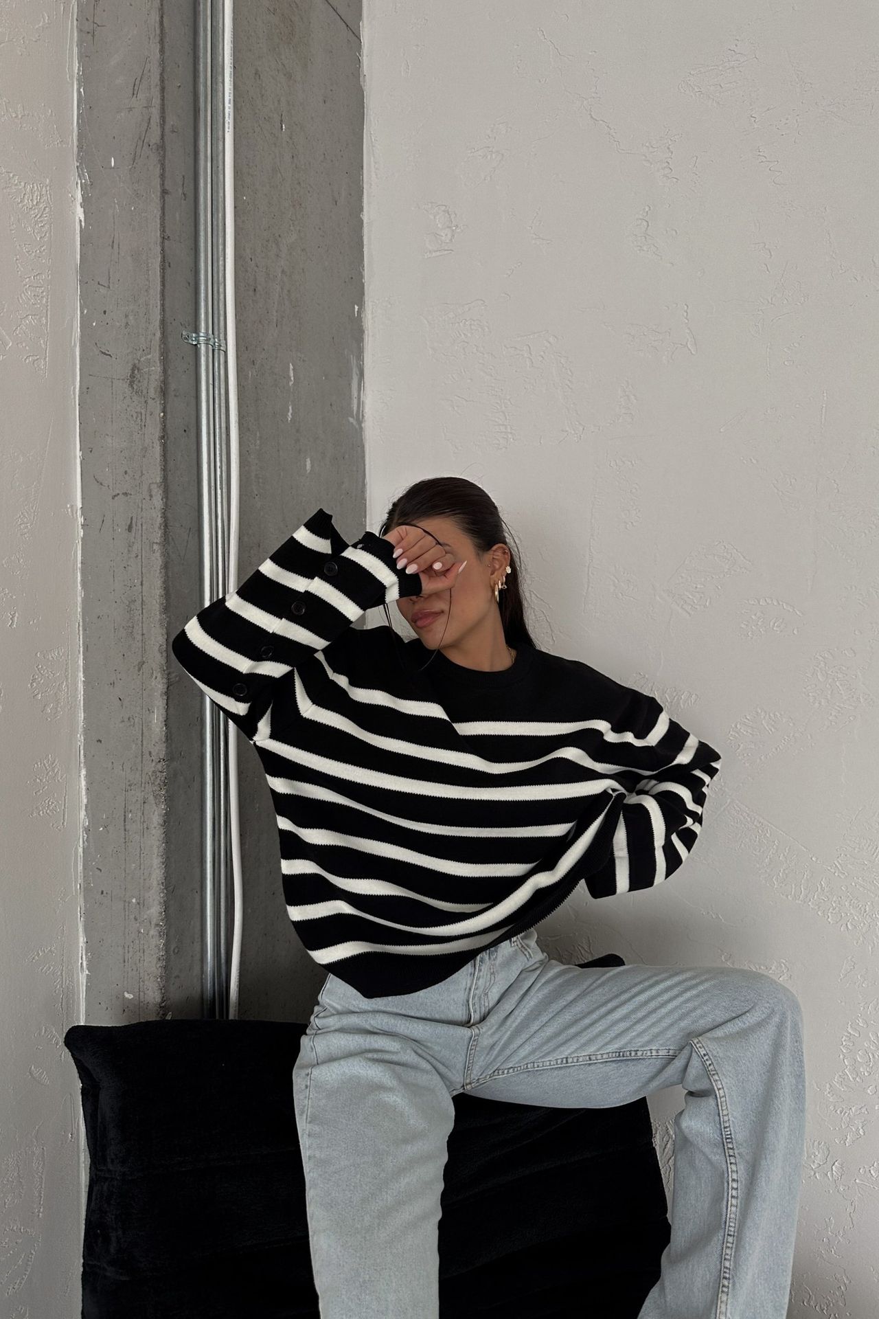 Striped Crew Neck Oversized Sweater