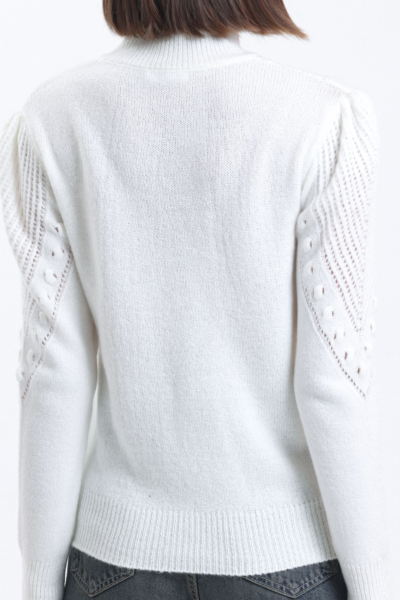 Solid High Neck Detailed Sweater