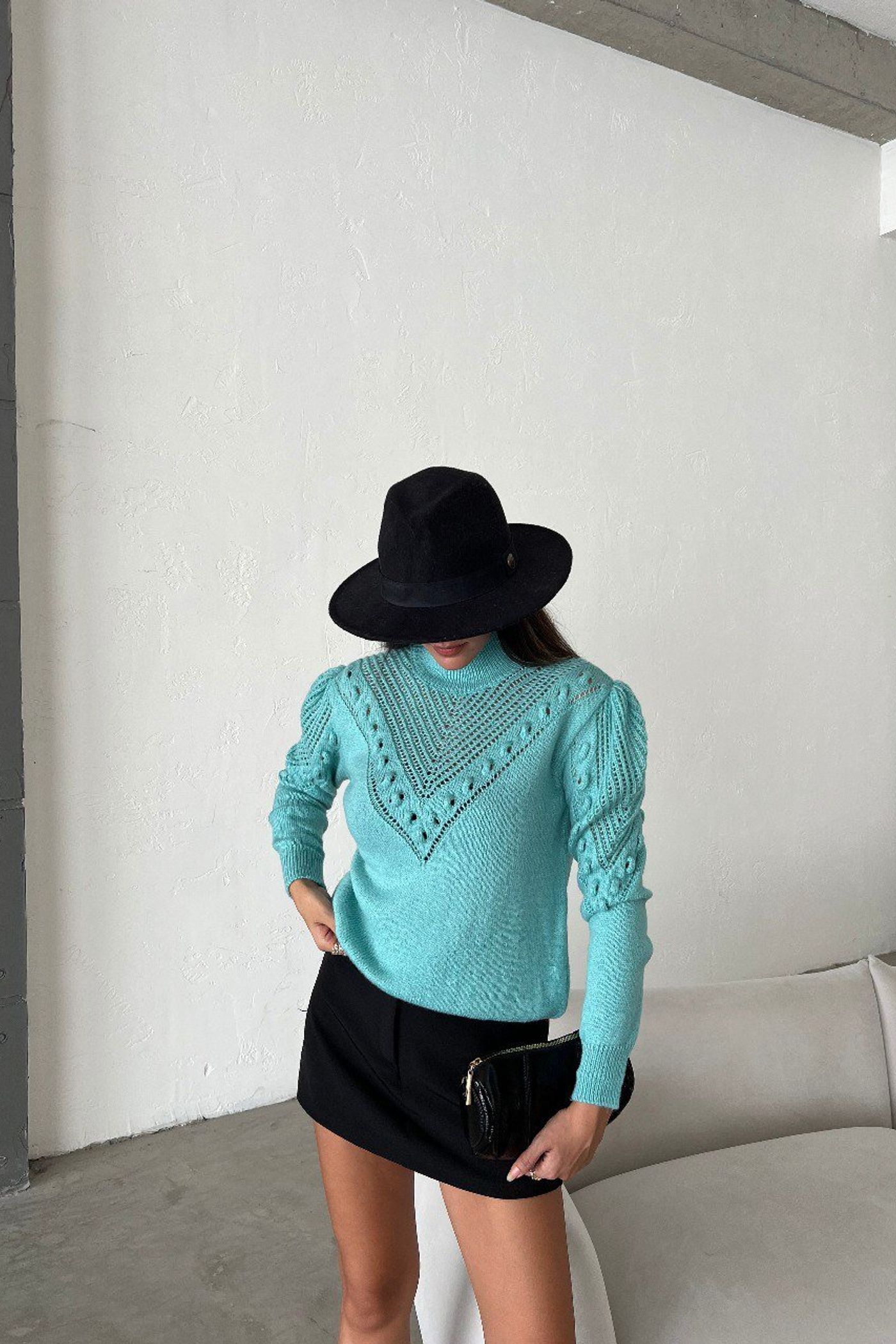 Solid High Neck Detailed Sweater