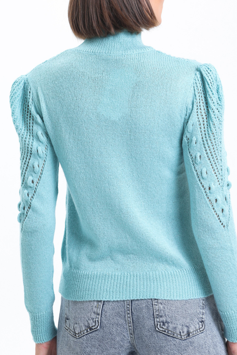 Solid High Neck Detailed Sweater 3