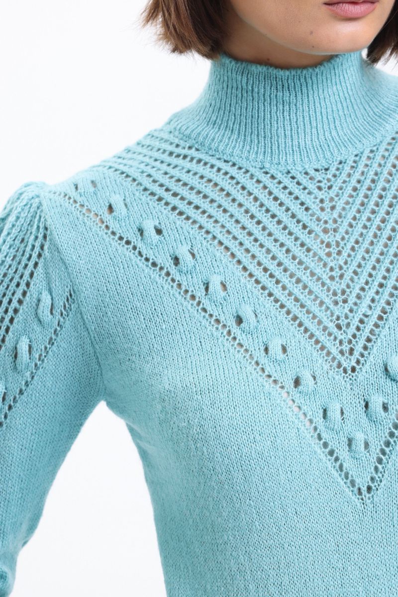 Solid High Neck Detailed Sweater 4