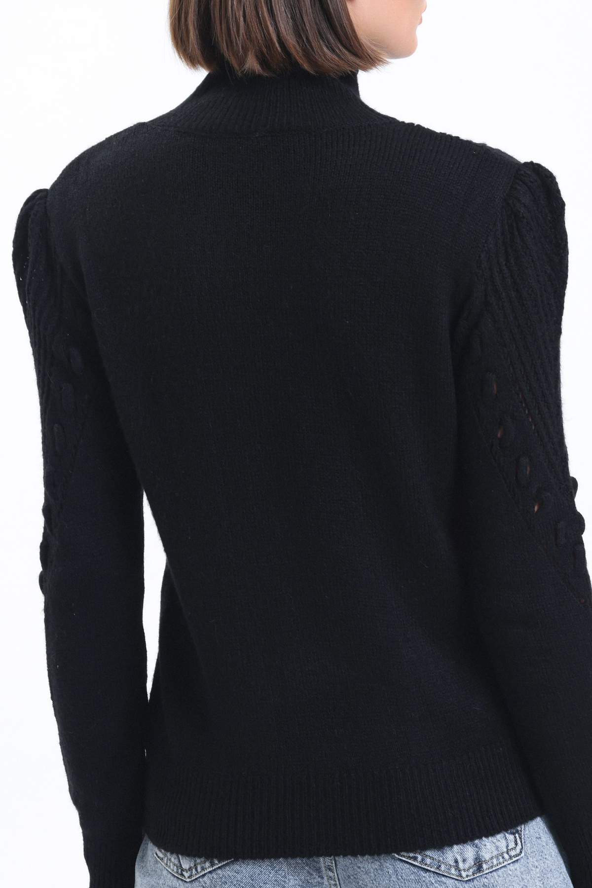 Solid High Neck Detailed Sweater