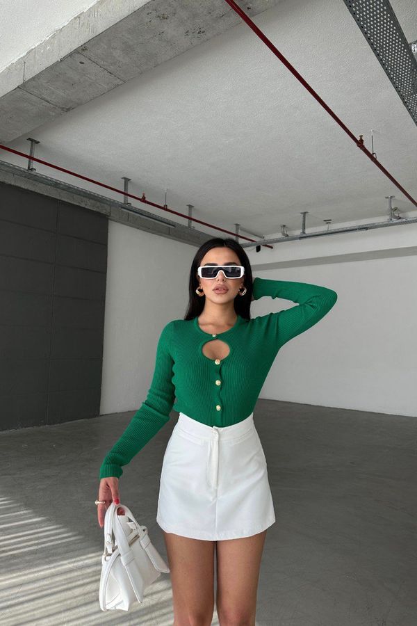 Round Neck Ribbed Sweater with a Cut Out 2