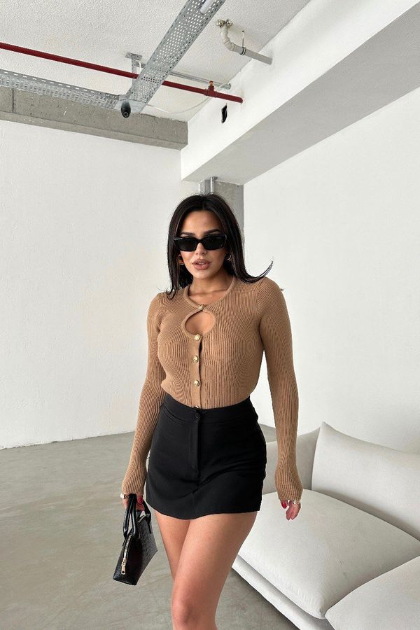 Round Neck Ribbed Sweater with a Cut Out 1
