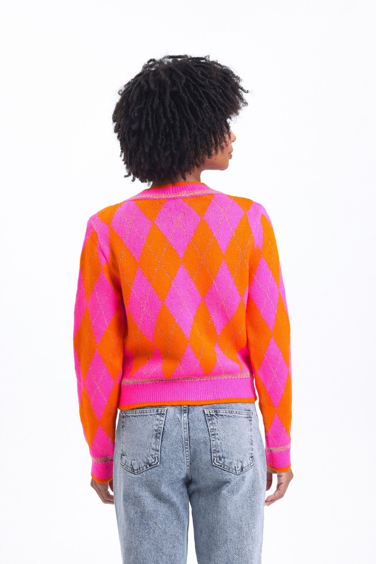 Diamond Patterned Round Neck Cardigan