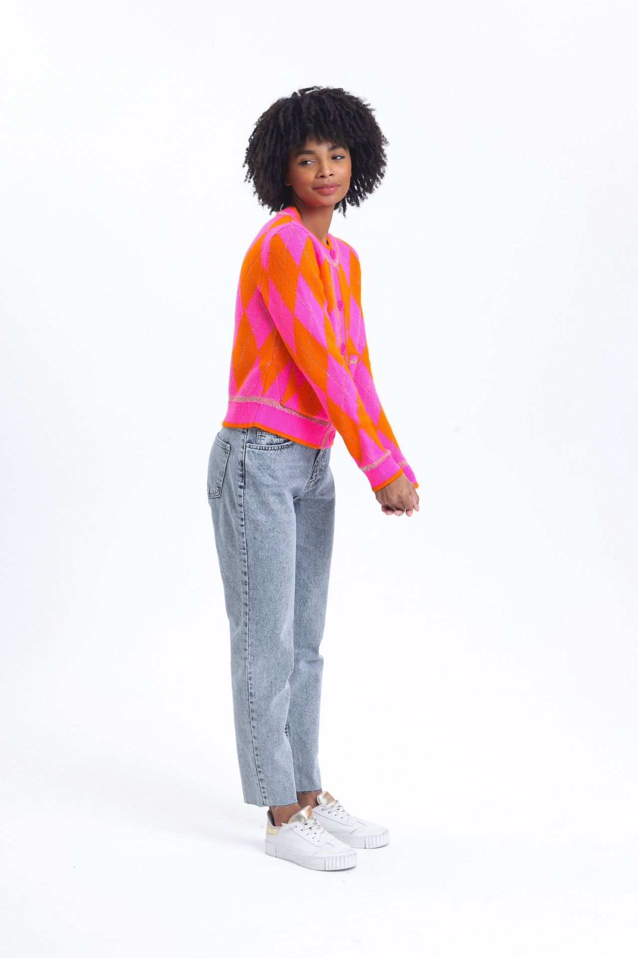 Diamond Patterned Round Neck Cardigan