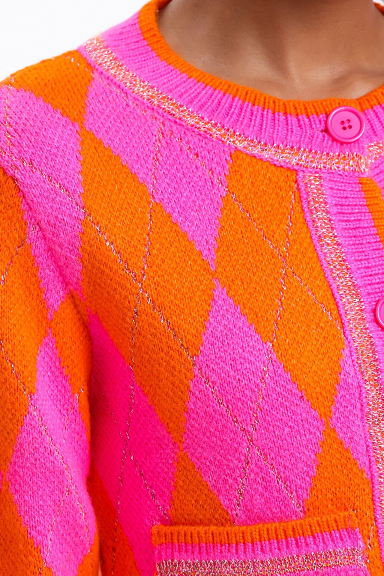Diamond Patterned Round Neck Cardigan