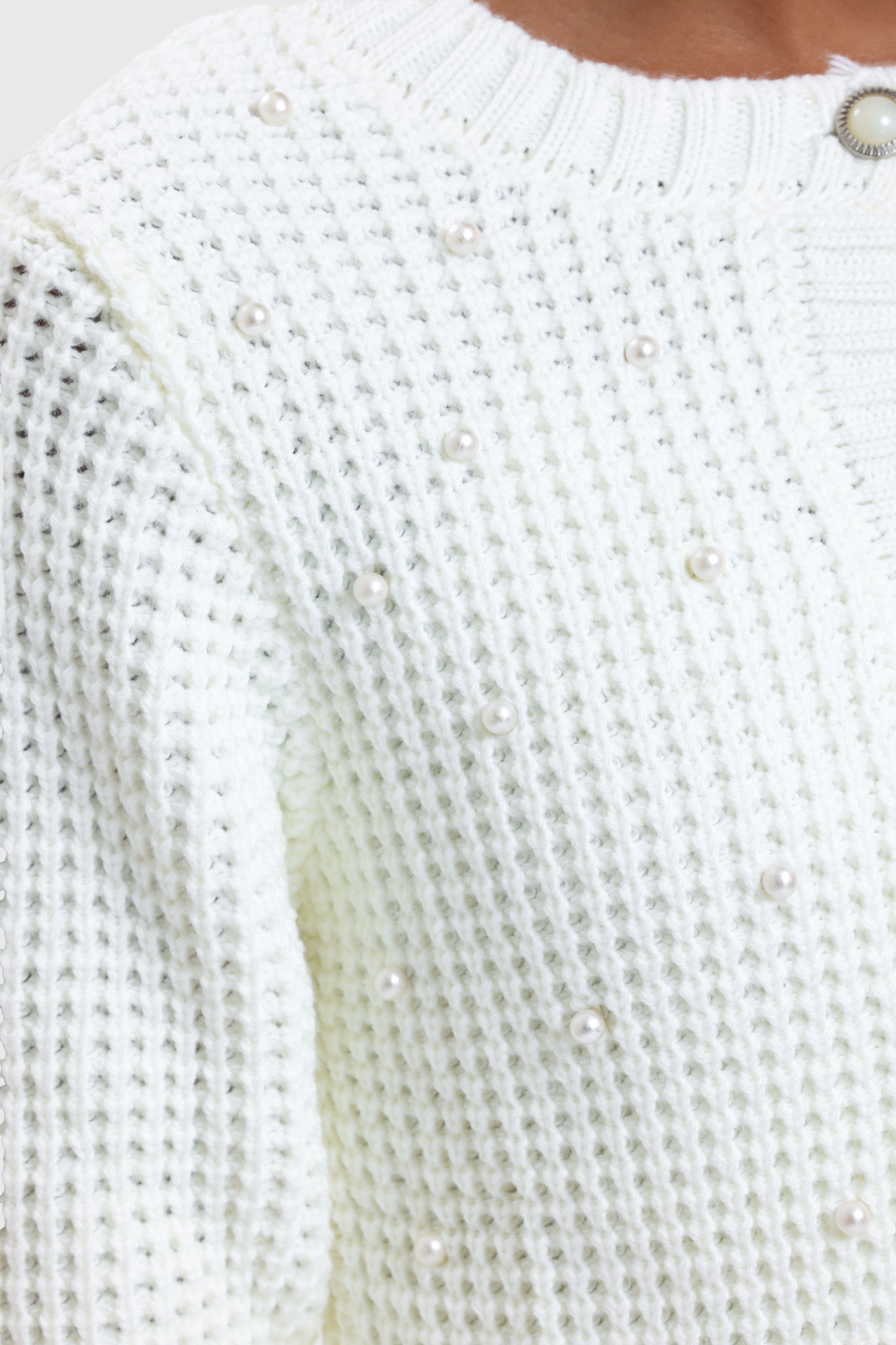 Round Neck Cardigan with a Pearl Detail