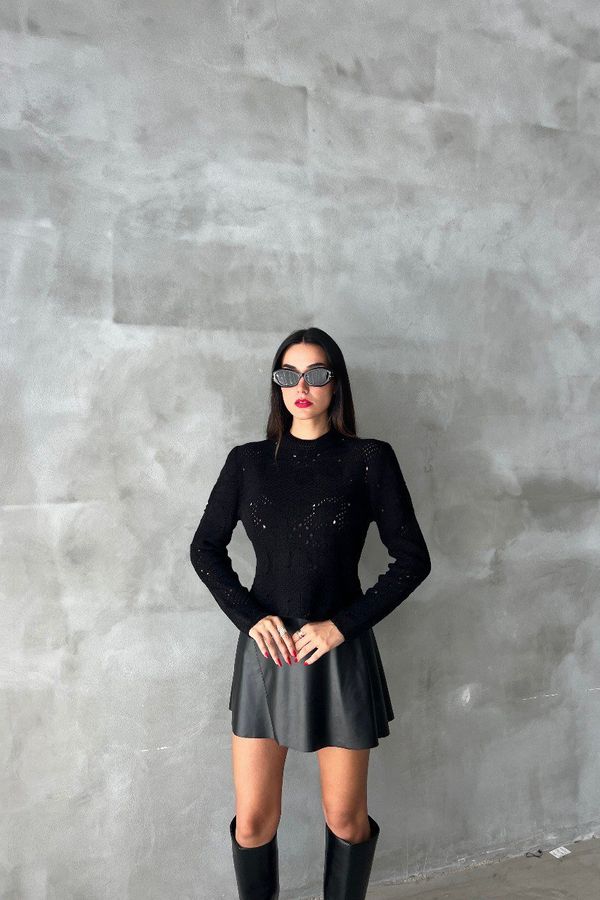 Crew Neck Cropped Sweater with a Lace Up Back 3