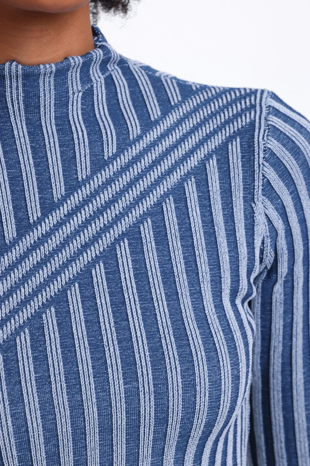 Striped High Neck One Shoulder Cropped Sweater