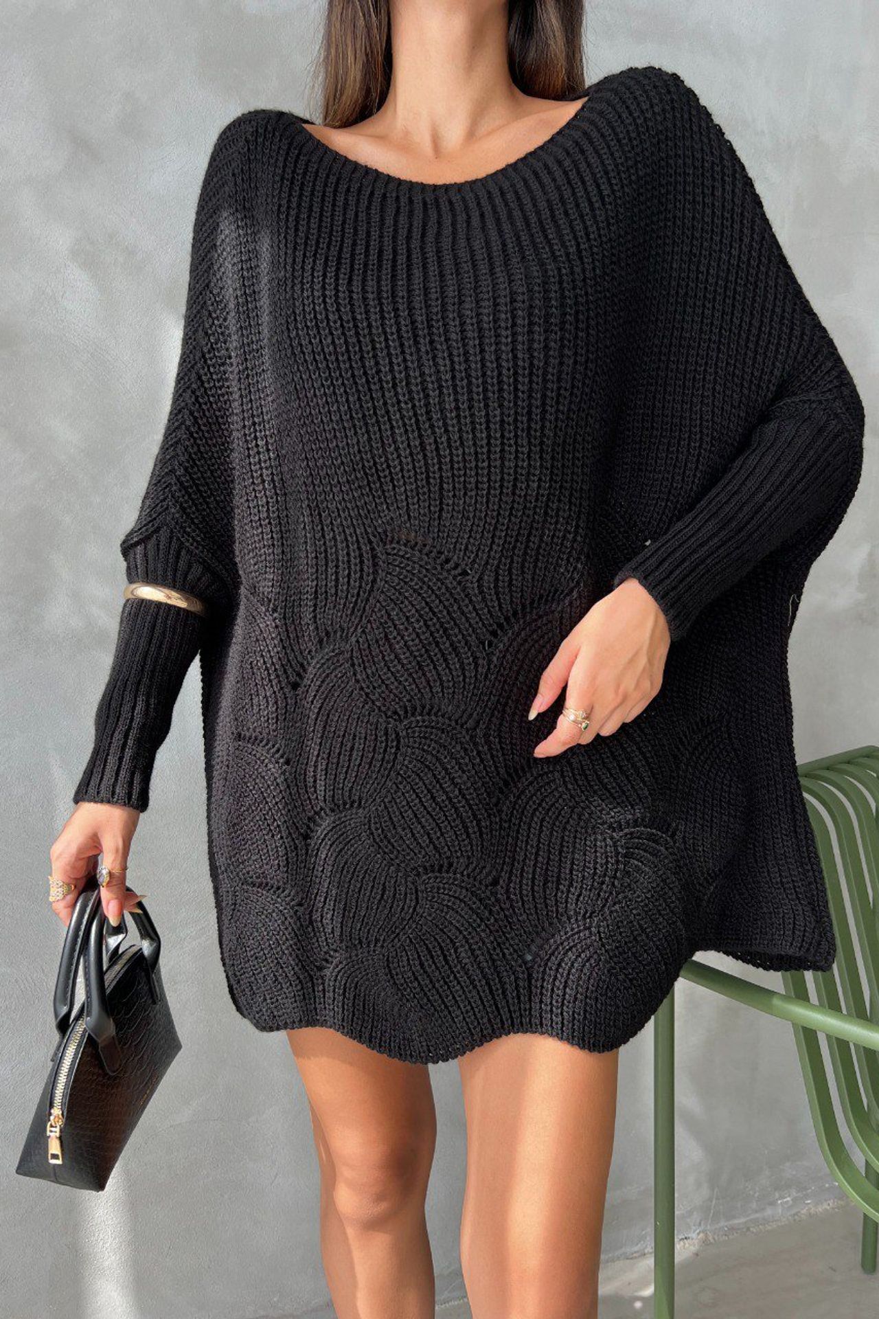 Boat Neck Detailed Oversized Sweater