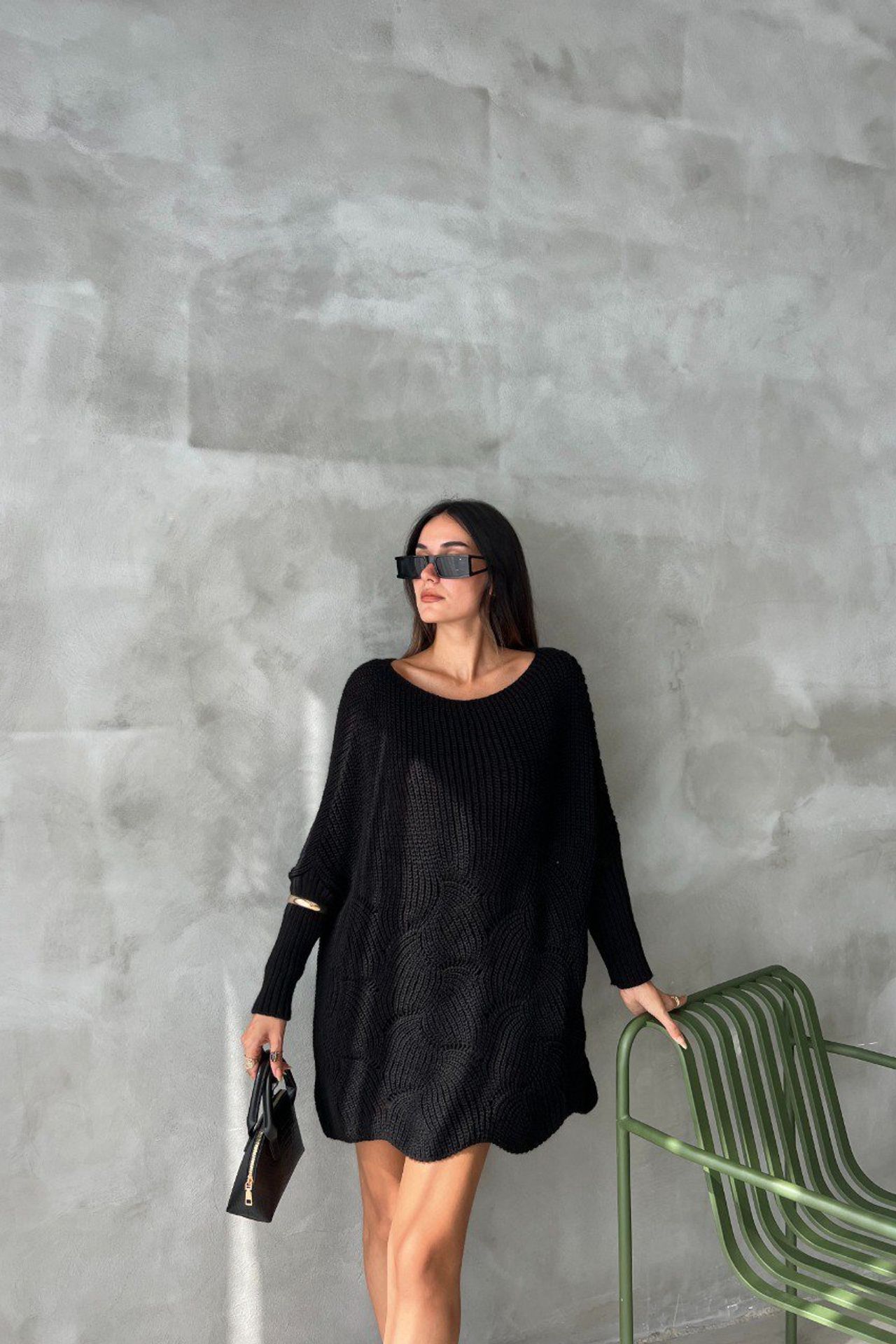 Boat Neck Detailed Oversized Sweater