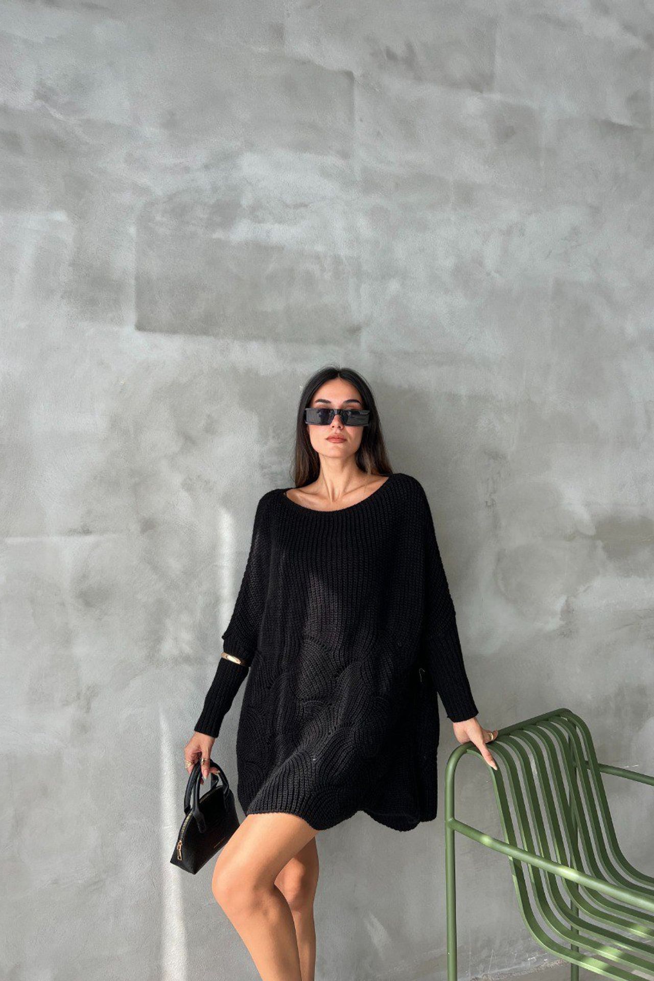 Boat Neck Detailed Oversized Sweater