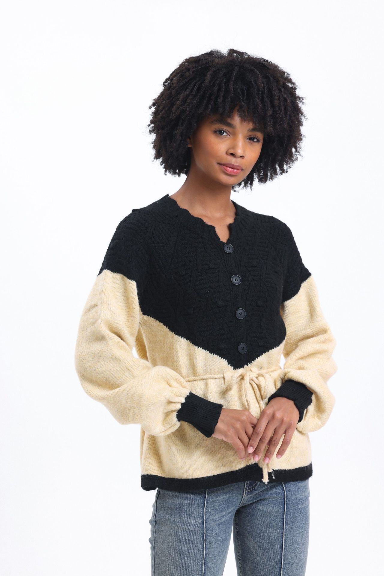 Round Neck Flare Cardigan with a Belt Detail