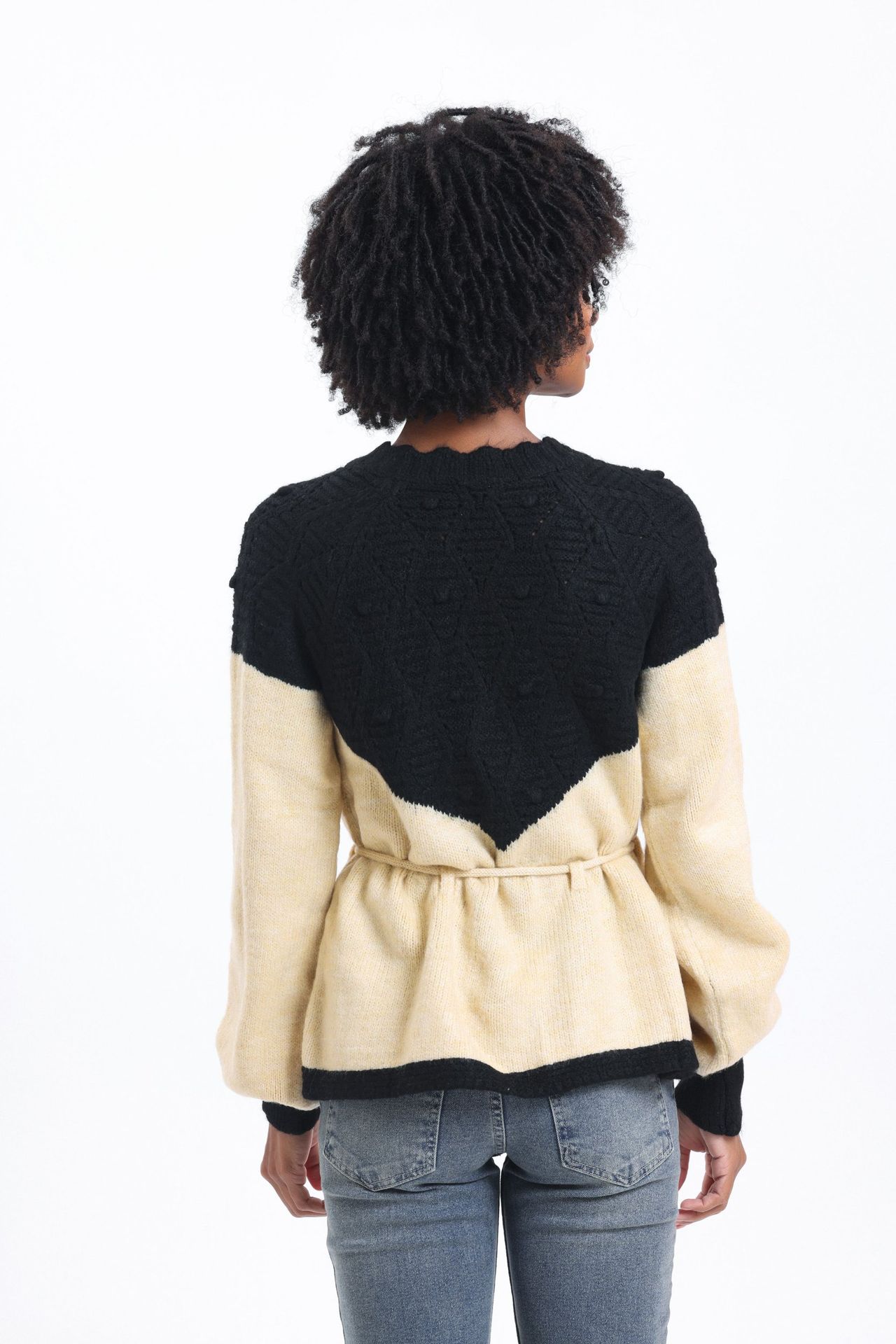 Round Neck Flare Cardigan with a Belt Detail
