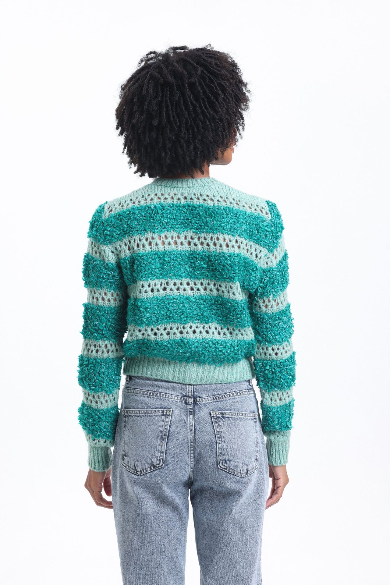 Striped Crew Neck Crochet Cardigan