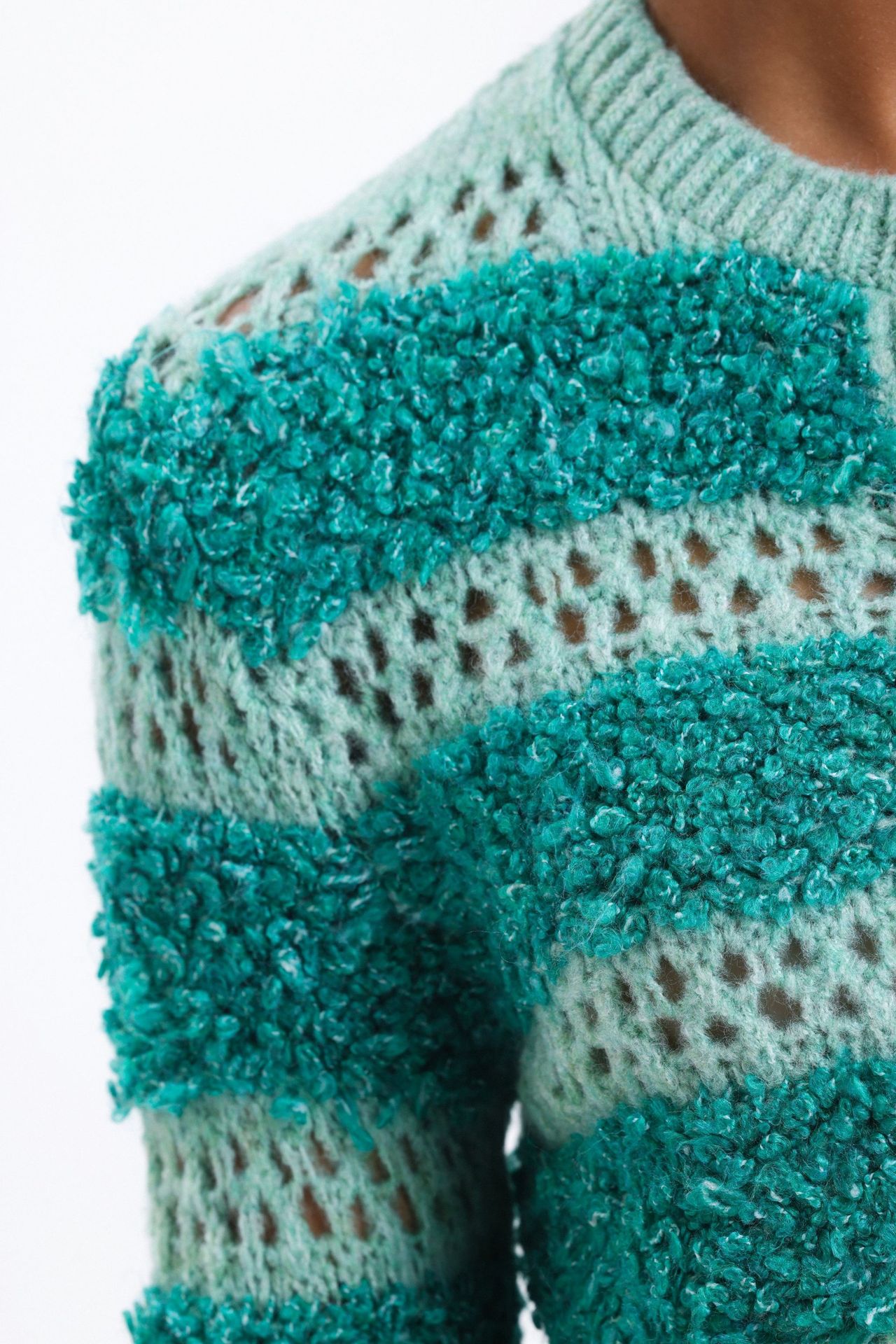 Striped Crew Neck Crochet Cardigan
