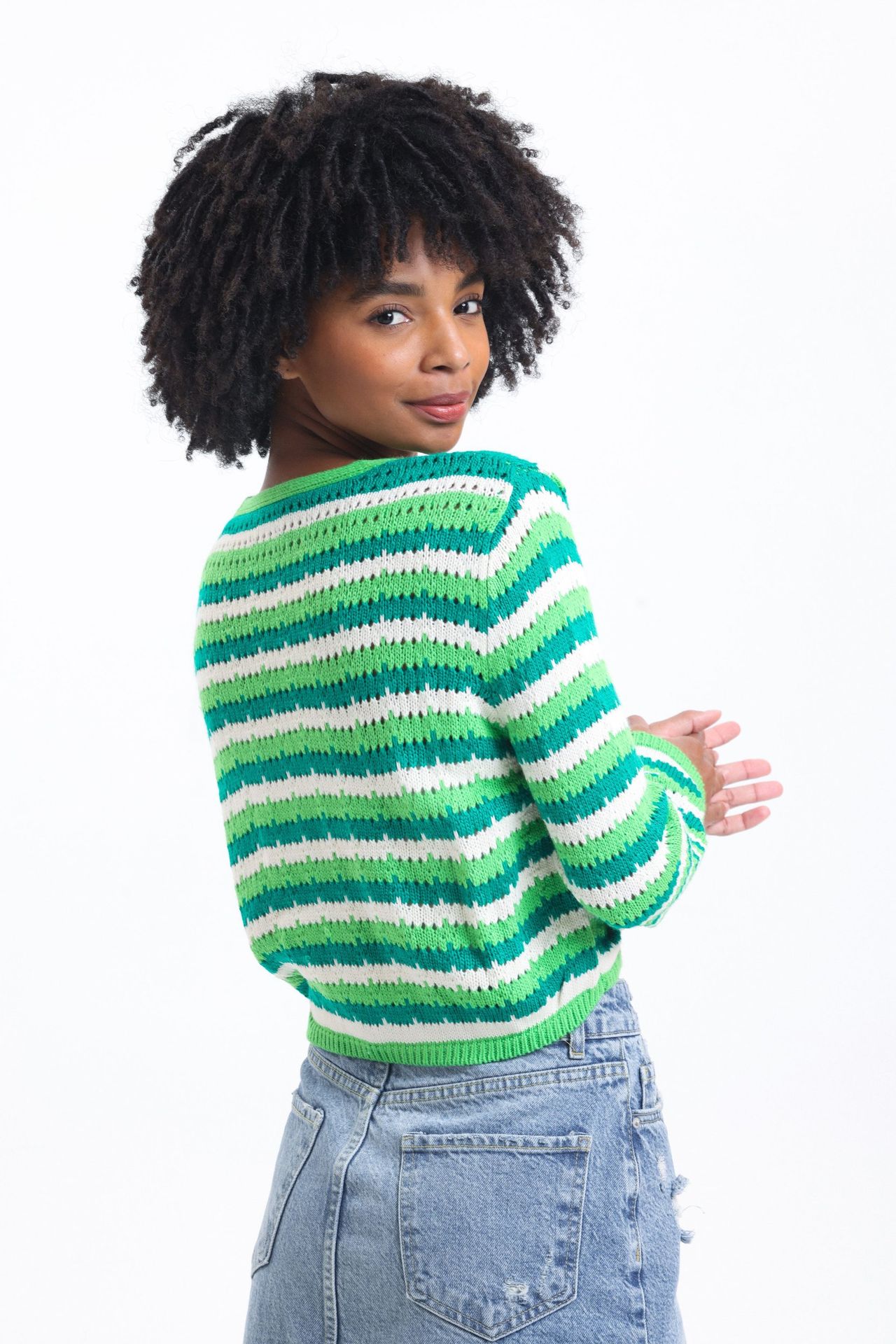 Striped V Neck Cropped Cardigan