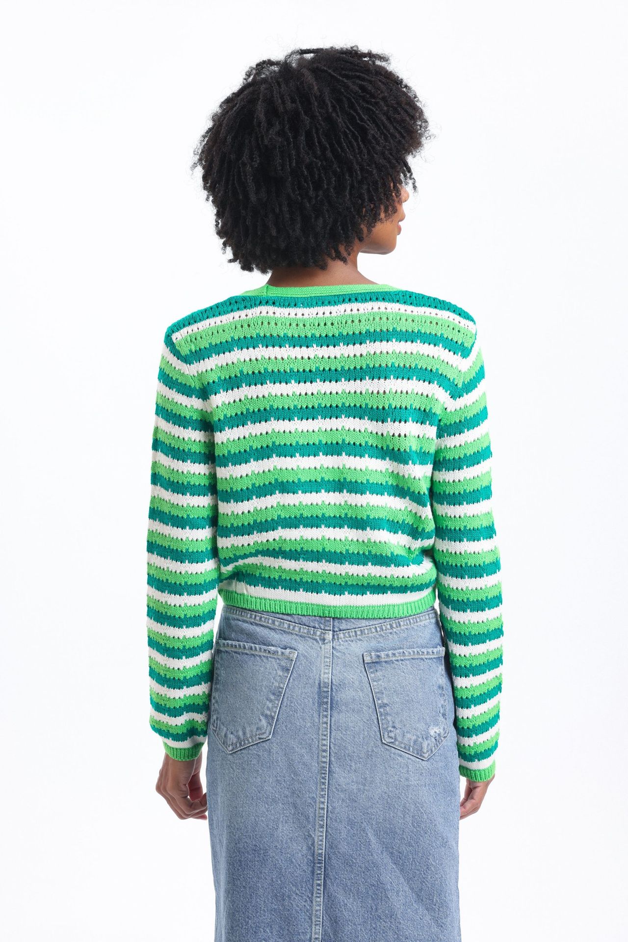 Striped V Neck Cropped Cardigan