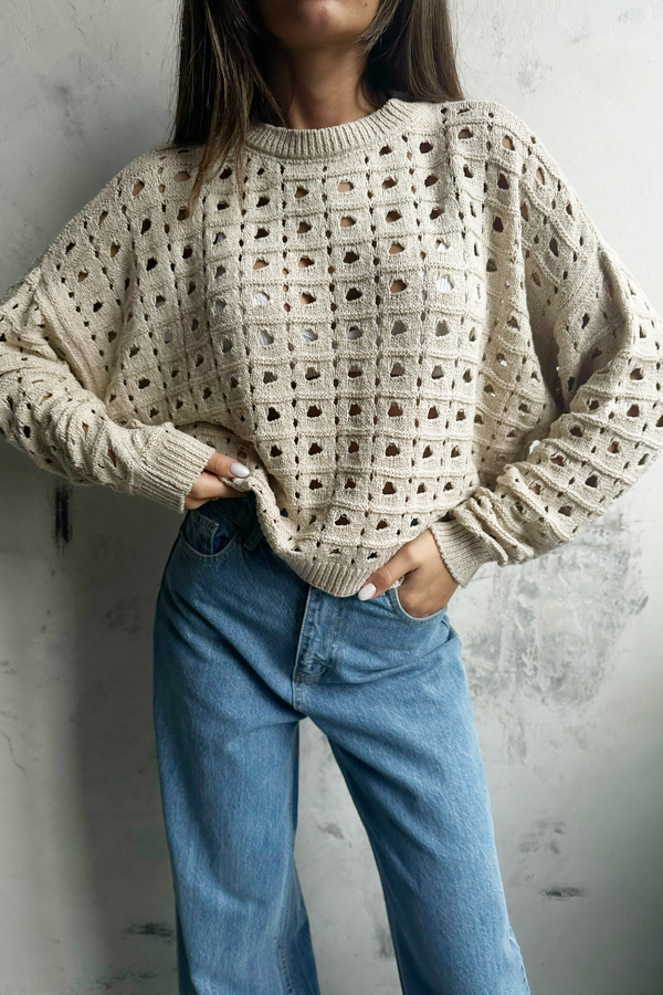 Crew Neck Crochet Sweater 1