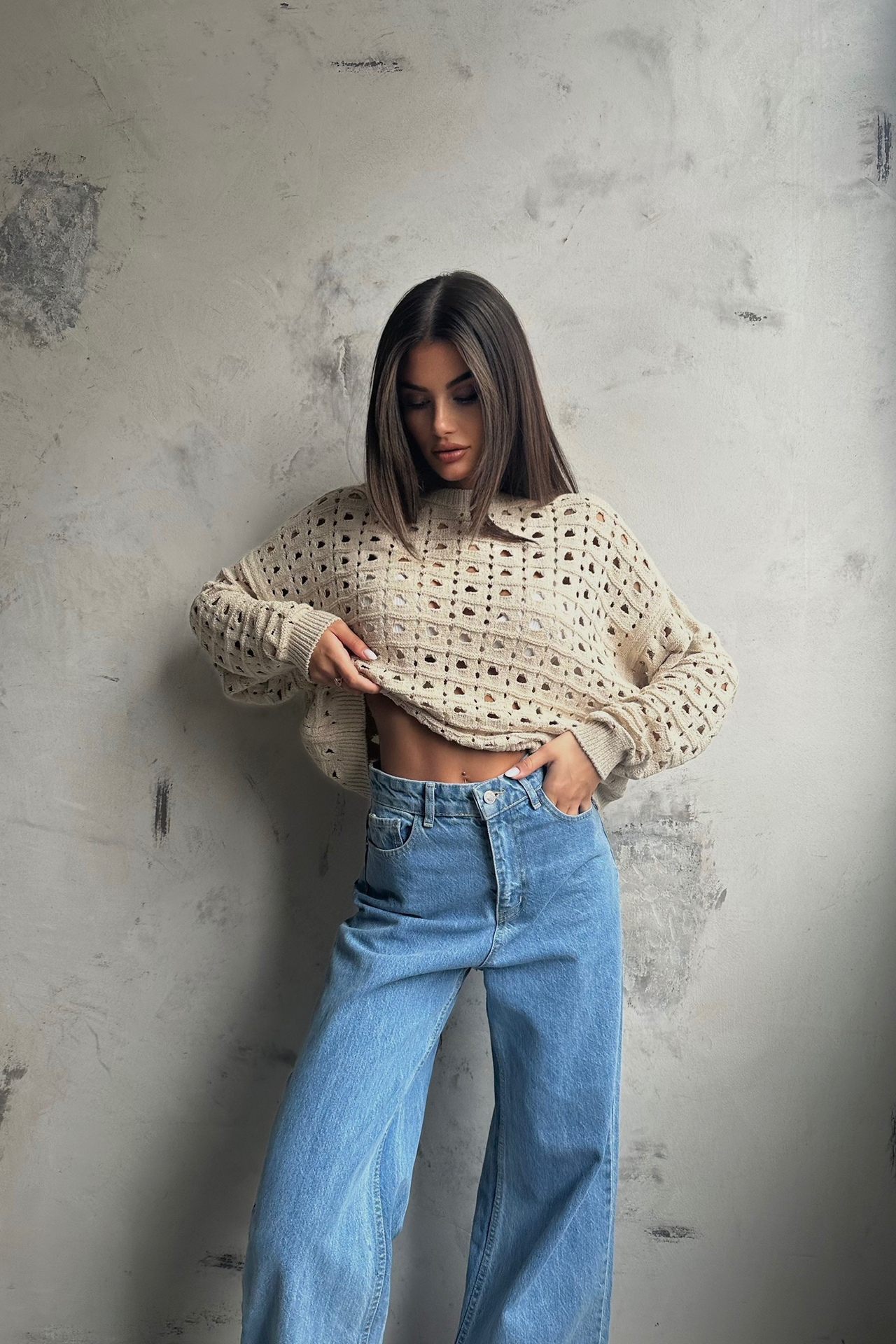 Crew Neck Crochet Sweater