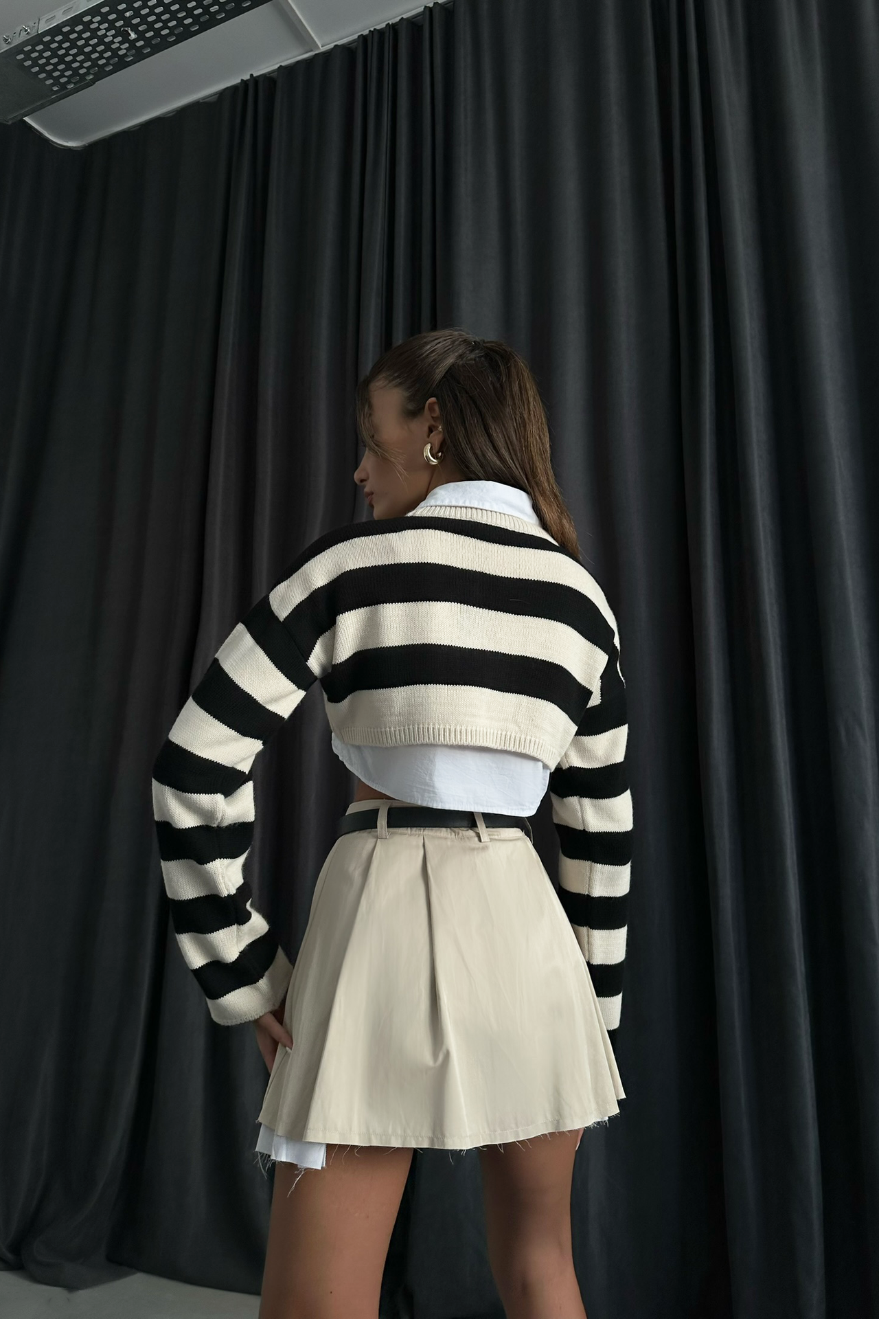 Striped Crew Neck Cropped Sweater