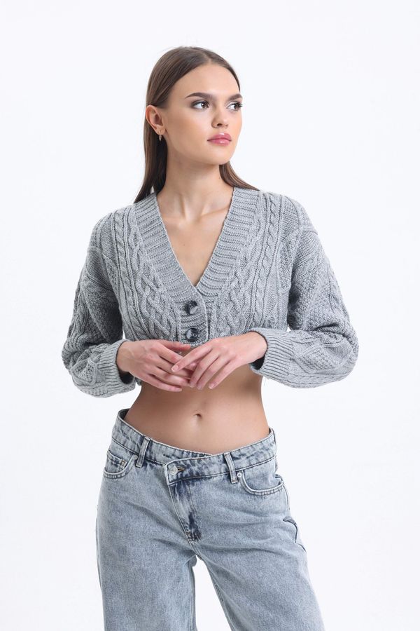 Cable Knitted V Neck Cropped Cardigan 2