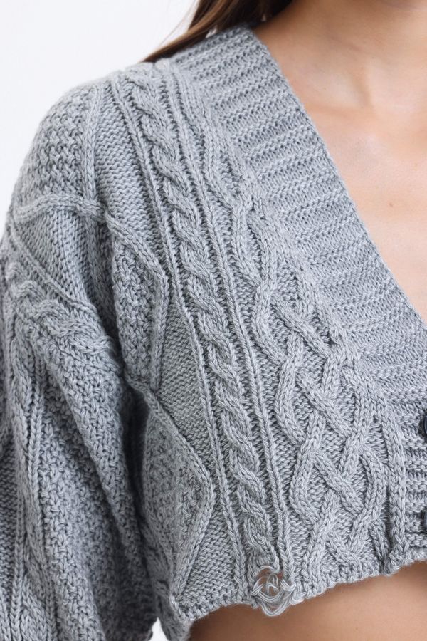 Cable Knitted V Neck Cropped Cardigan 7