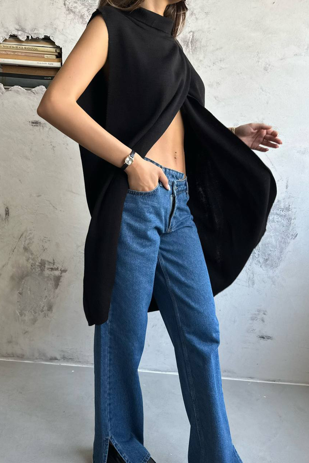 High Neck Sleeveless Long Sweater