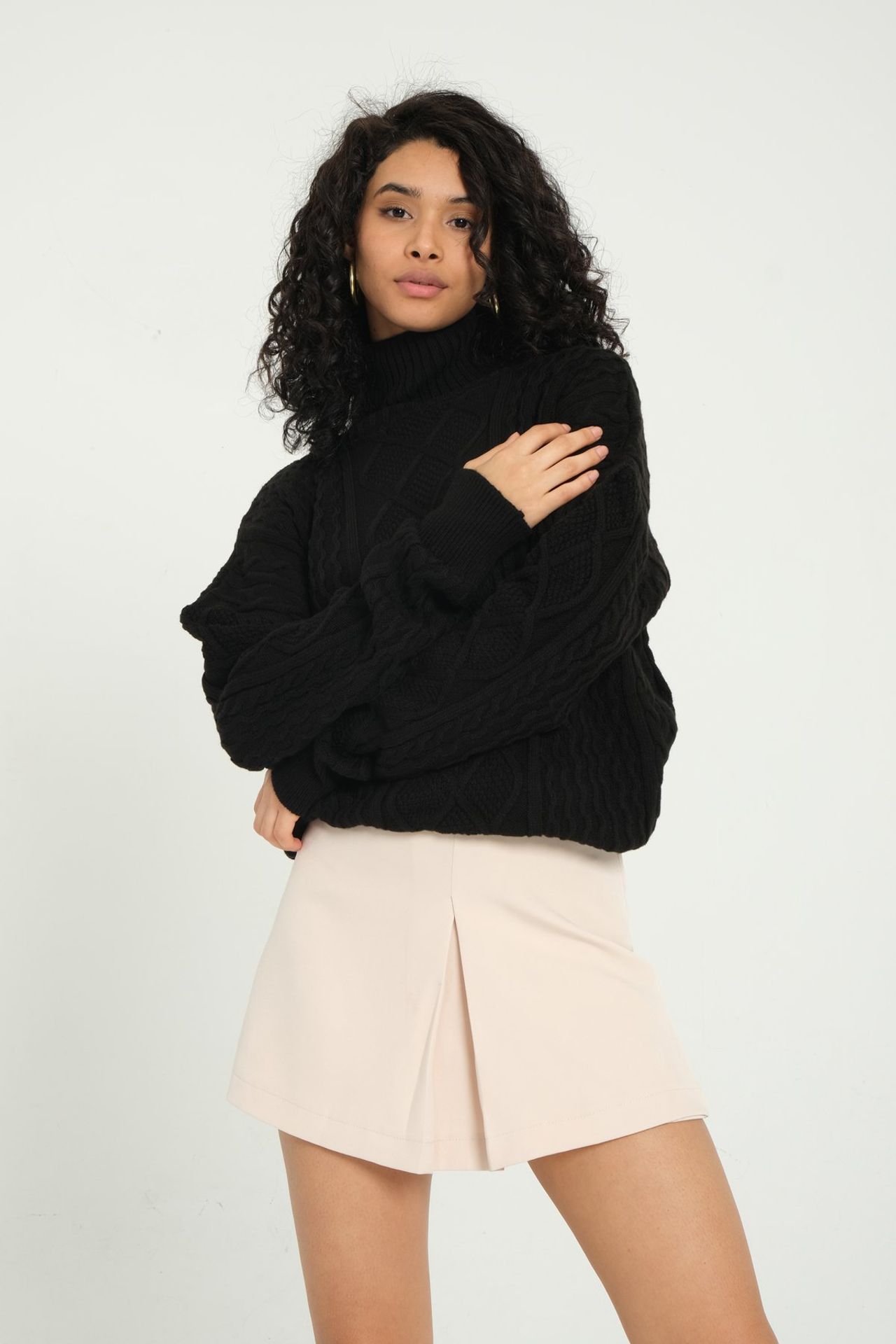 Cable Knitted High Neck Oversized Sweater