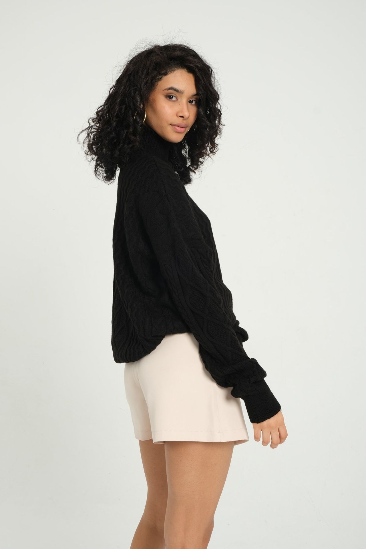 Cable Knitted High Neck Oversized Sweater