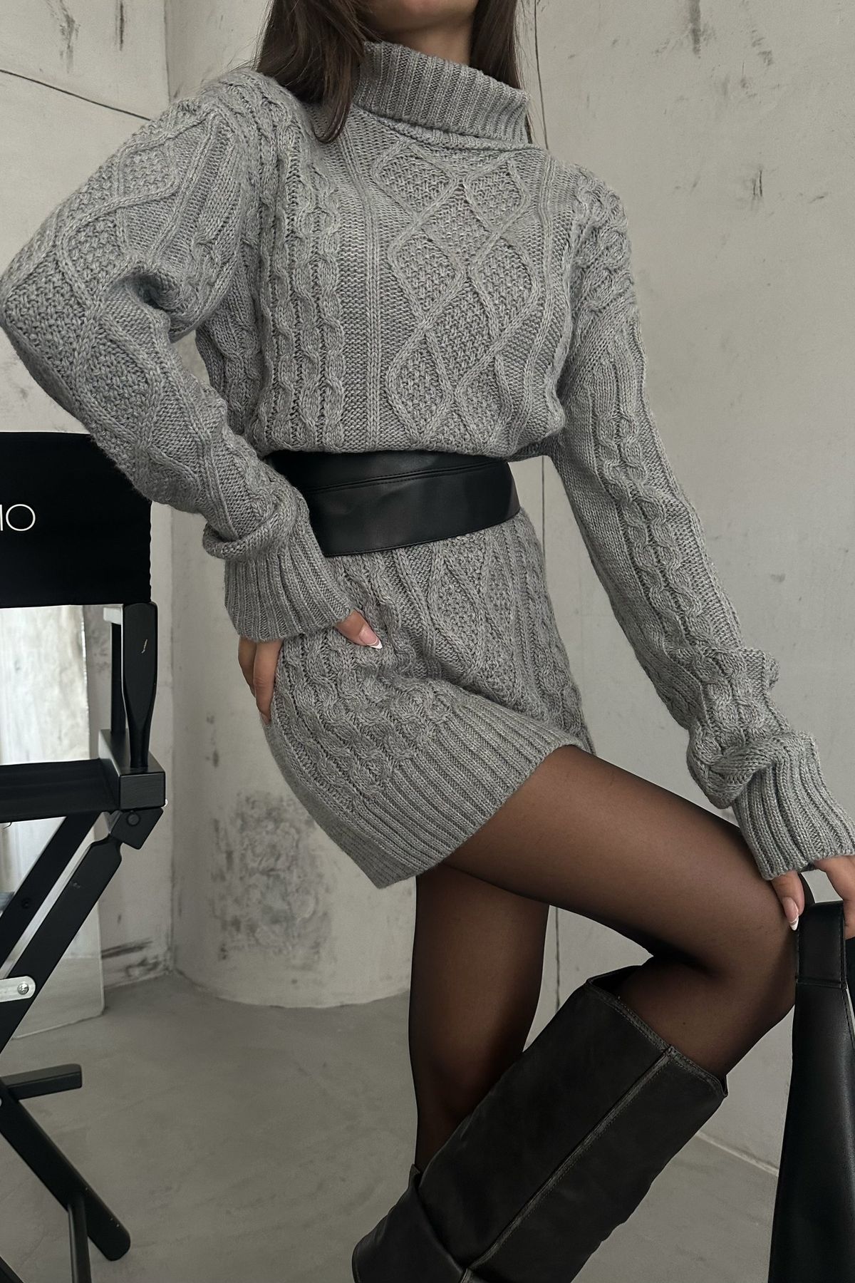 Cable Knitted High Neck Oversized Sweater
