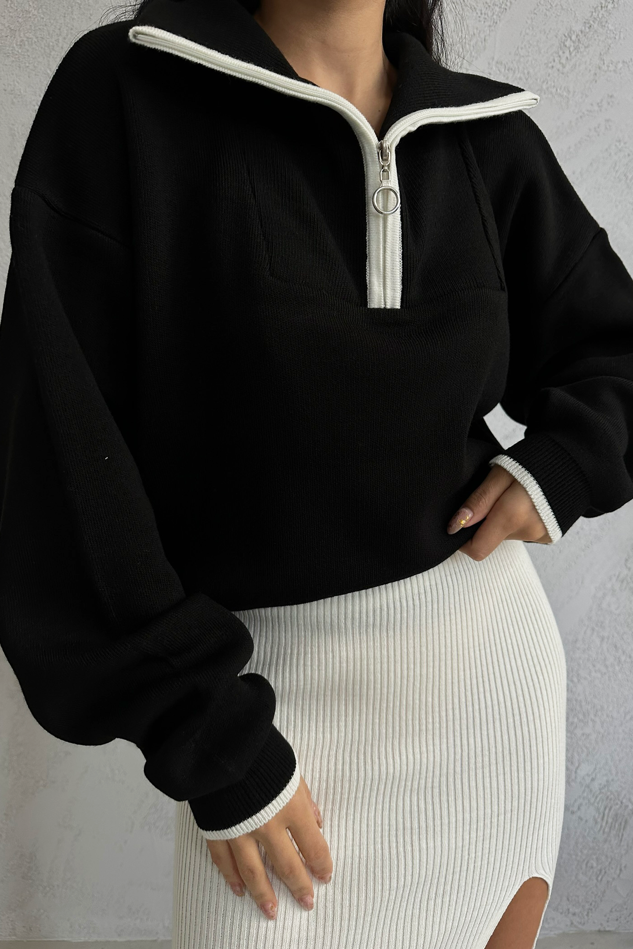 Oversized Sweater with a Zippered Neck
