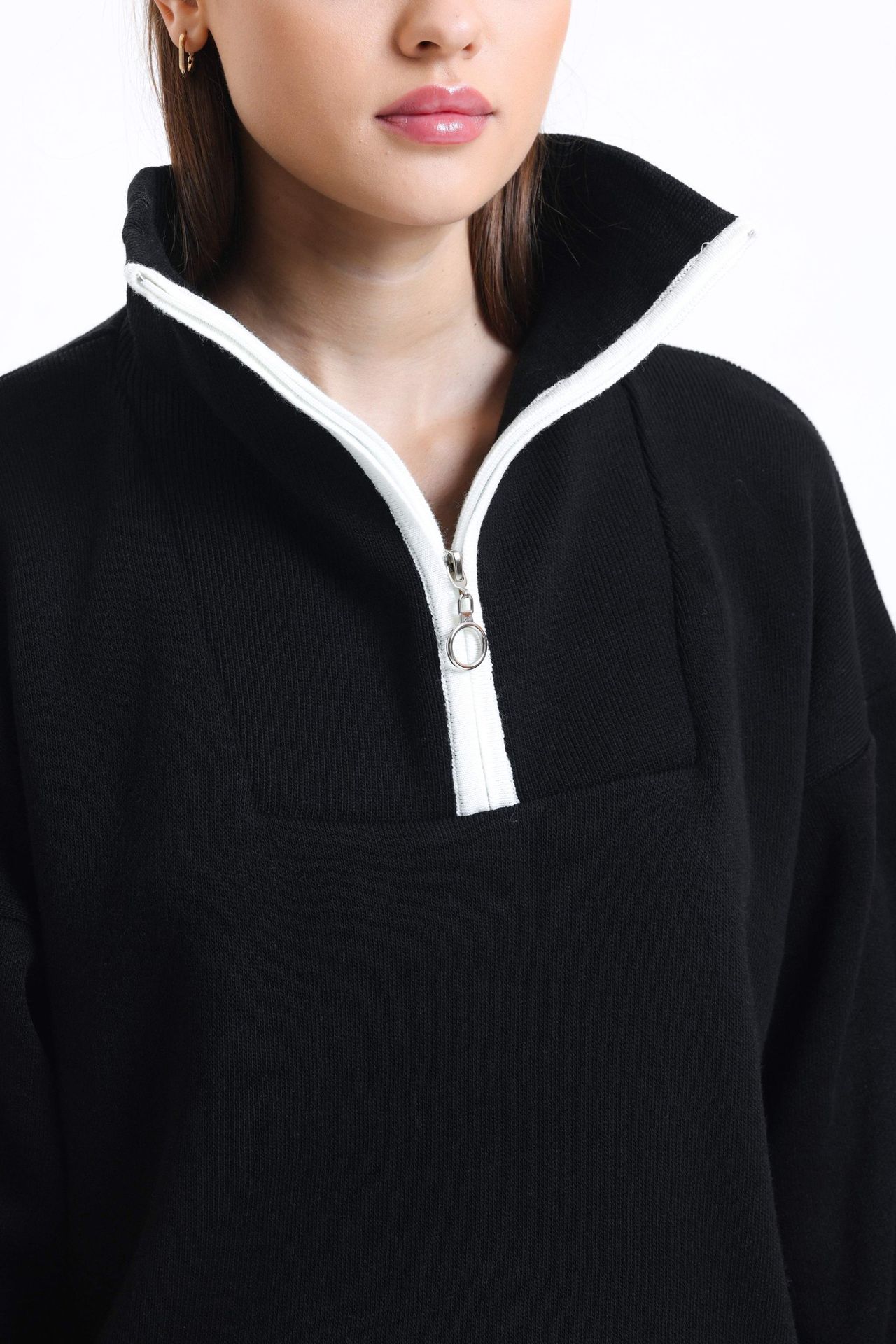 Oversized Sweater with a Zippered Neck