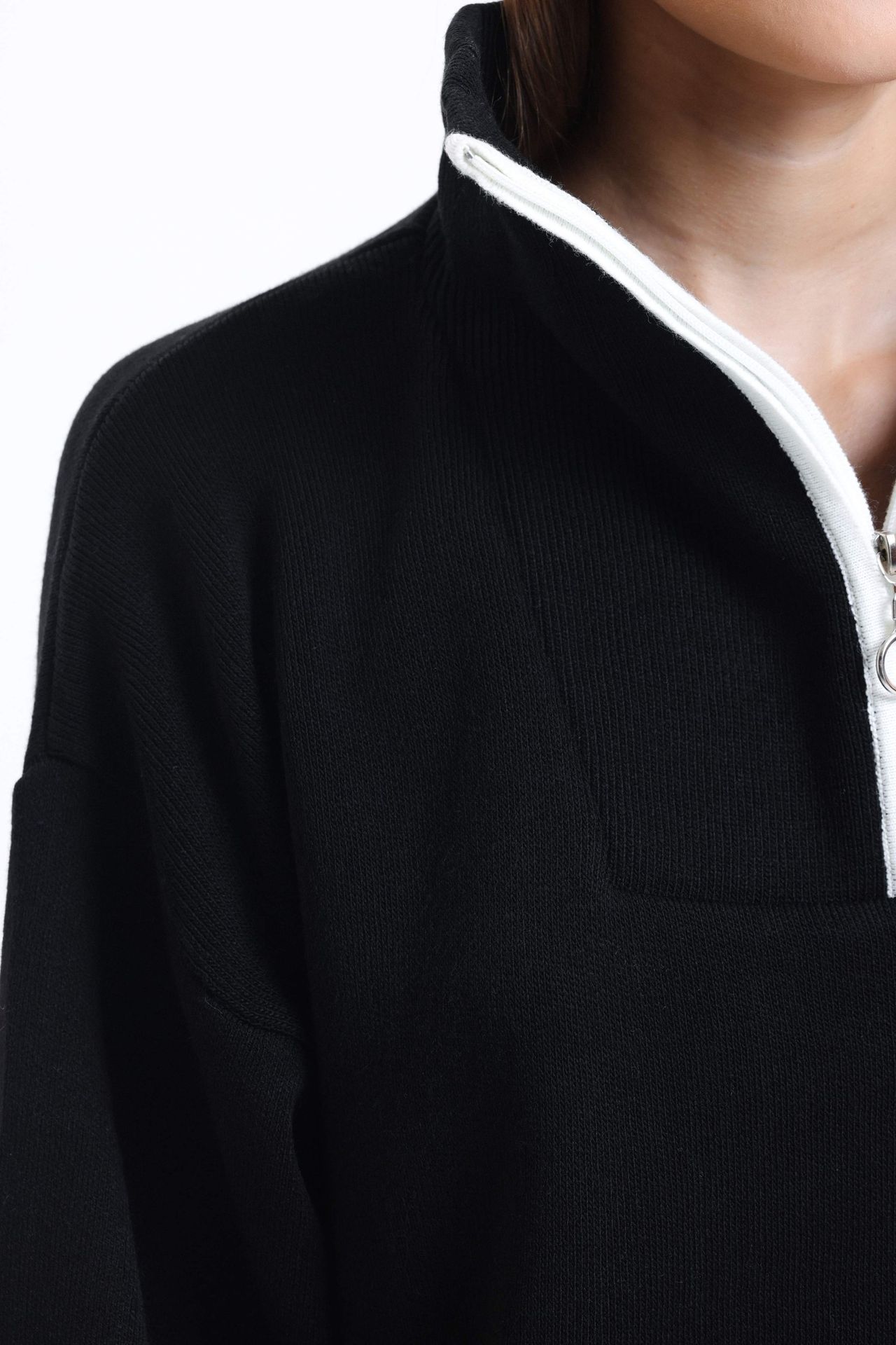Oversized Sweater with a Zippered Neck