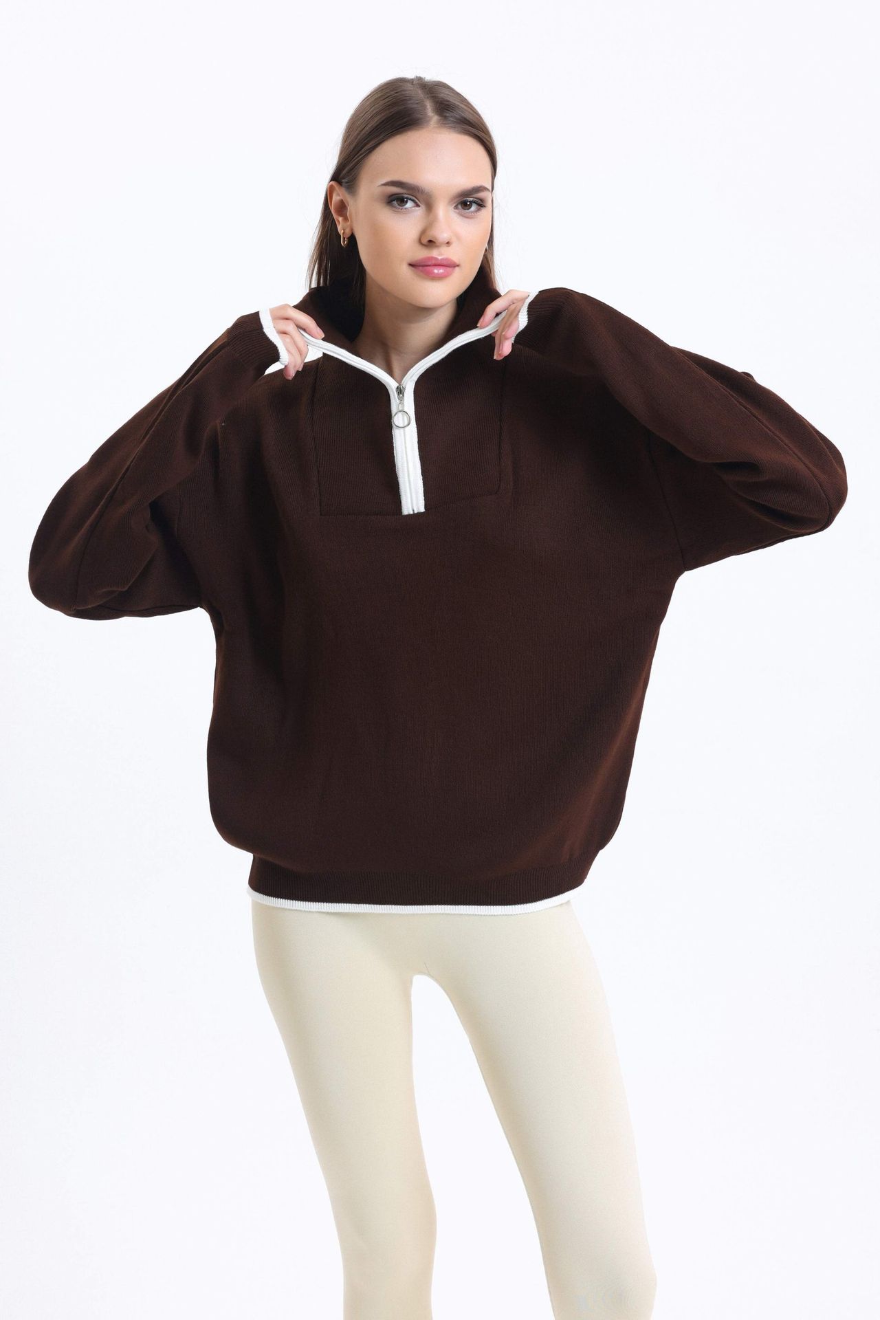 Oversized Sweater with a Zippered Neck