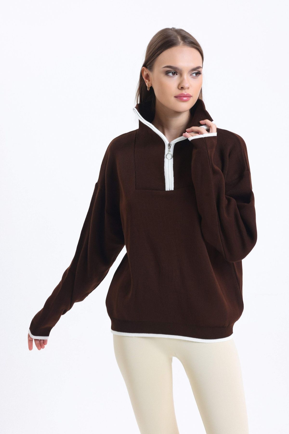 Oversized Sweater with a Zippered Neck