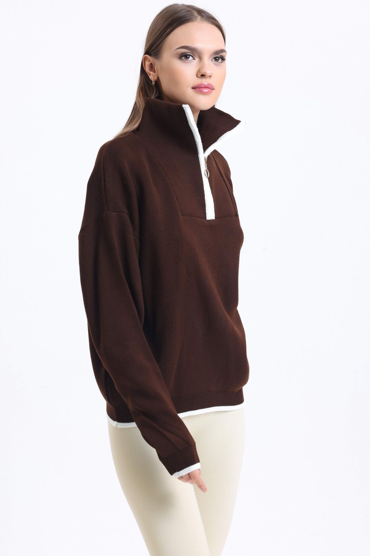 Oversized Sweater with a Zippered Neck