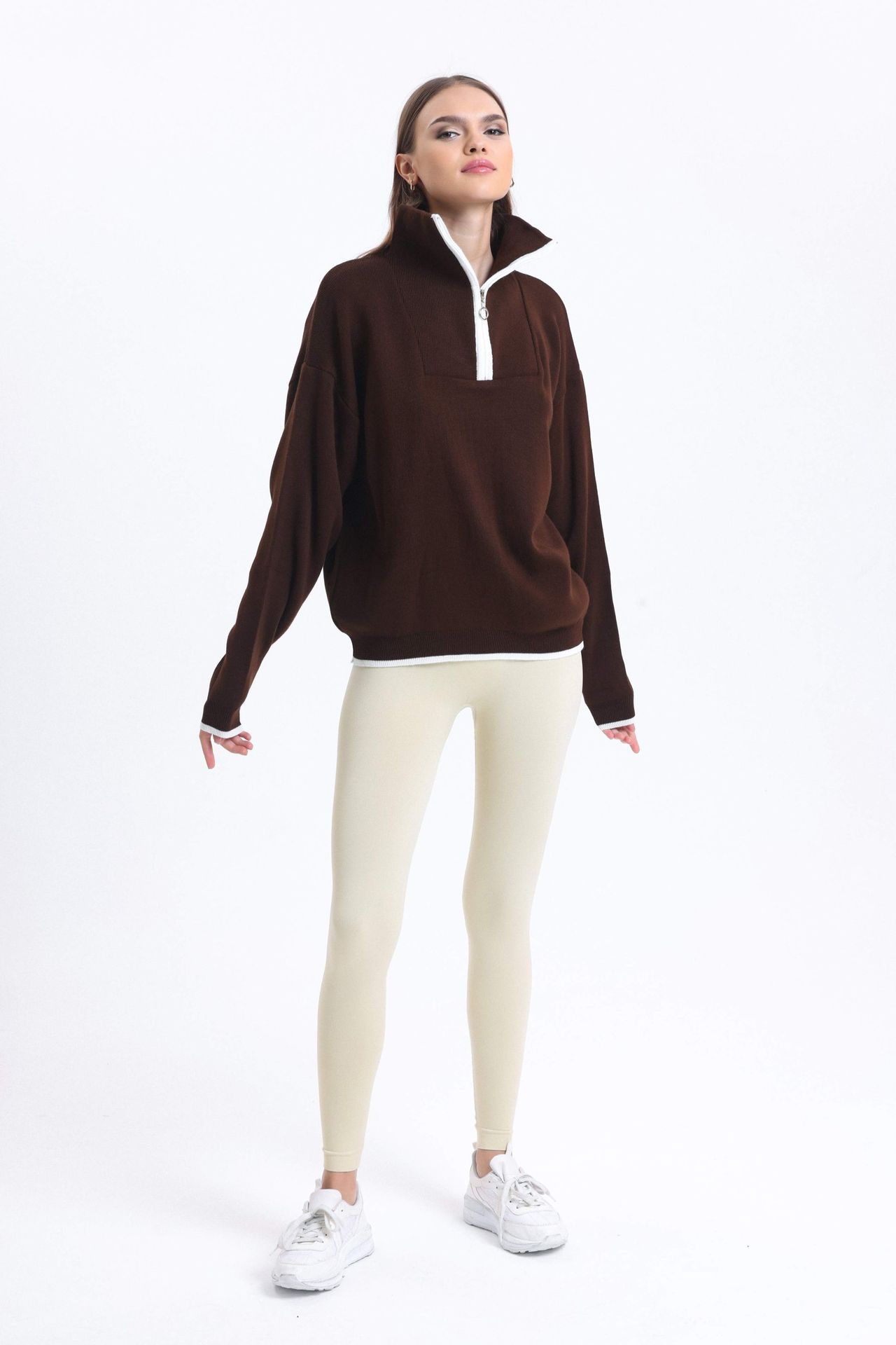 Oversized Sweater with a Zippered Neck