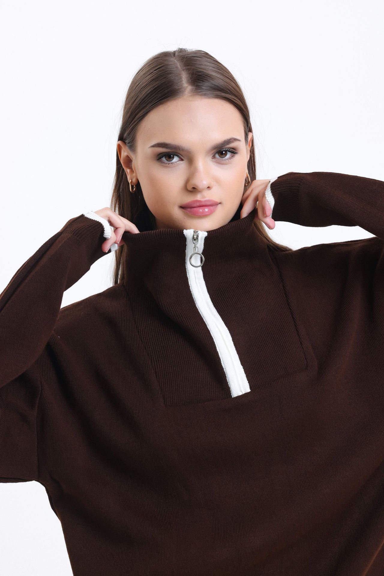 Oversized Sweater with a Zippered Neck