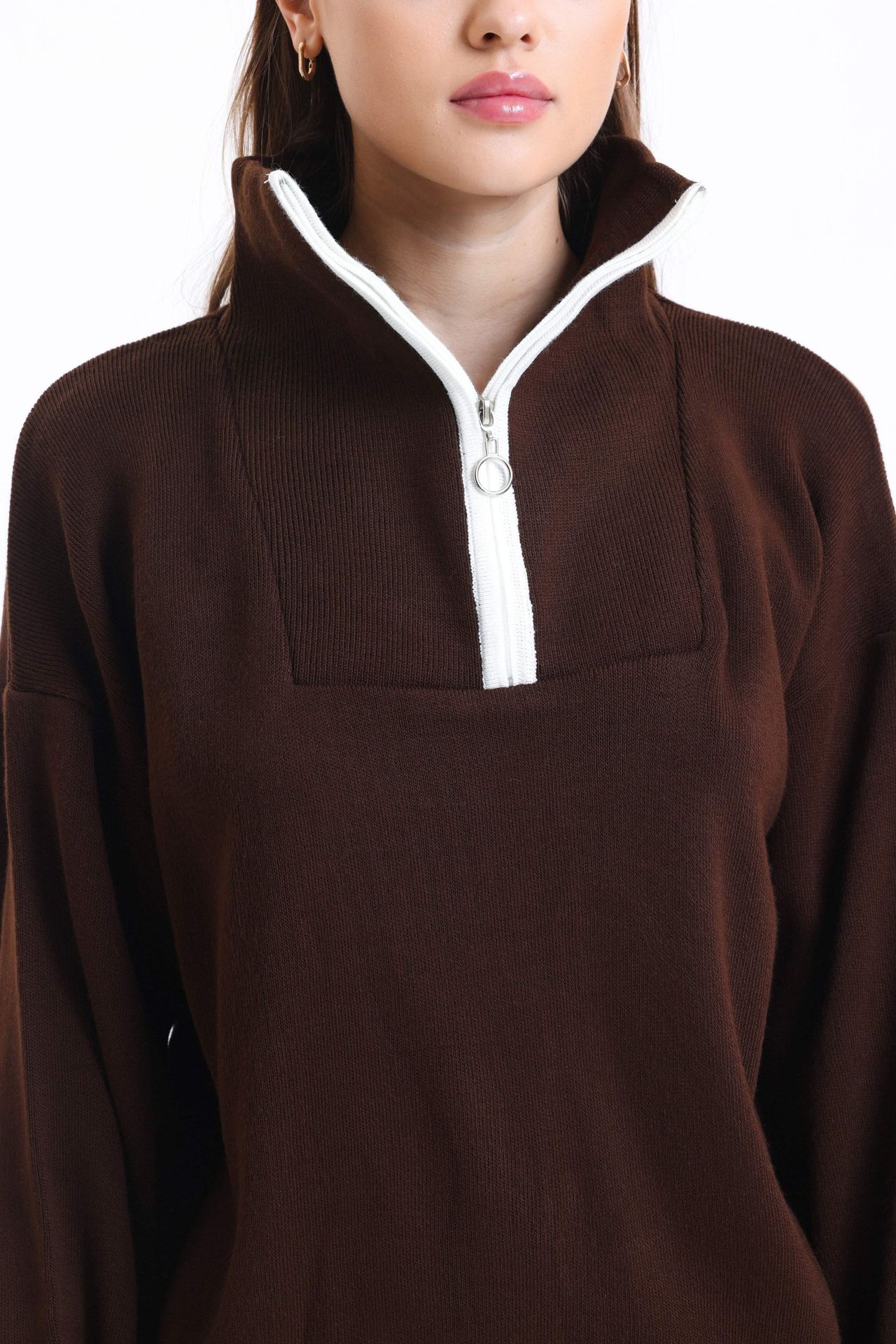 Oversized Sweater with a Zippered Neck