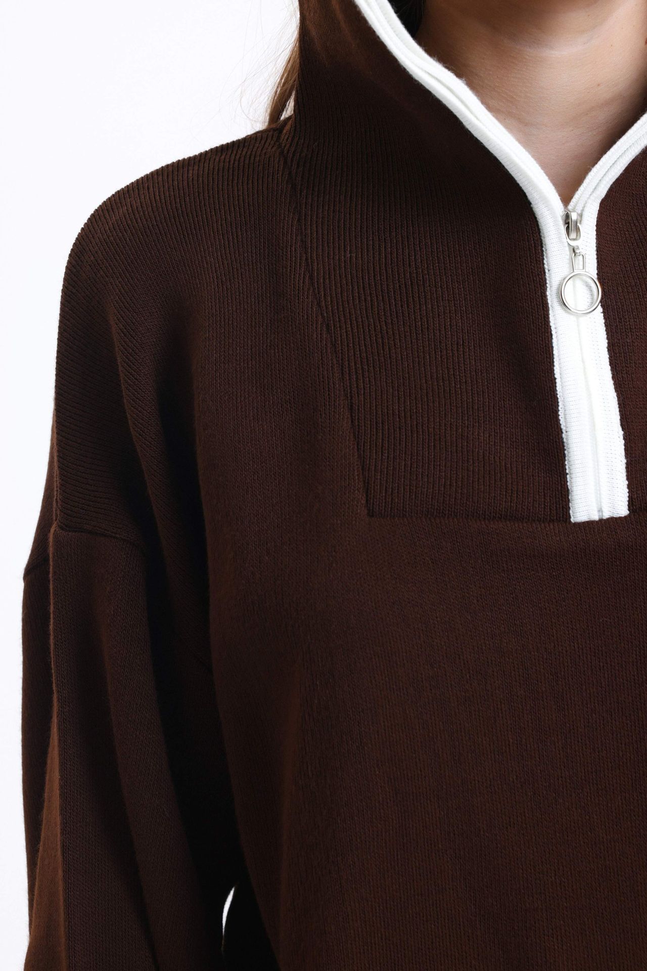 Oversized Sweater with a Zippered Neck