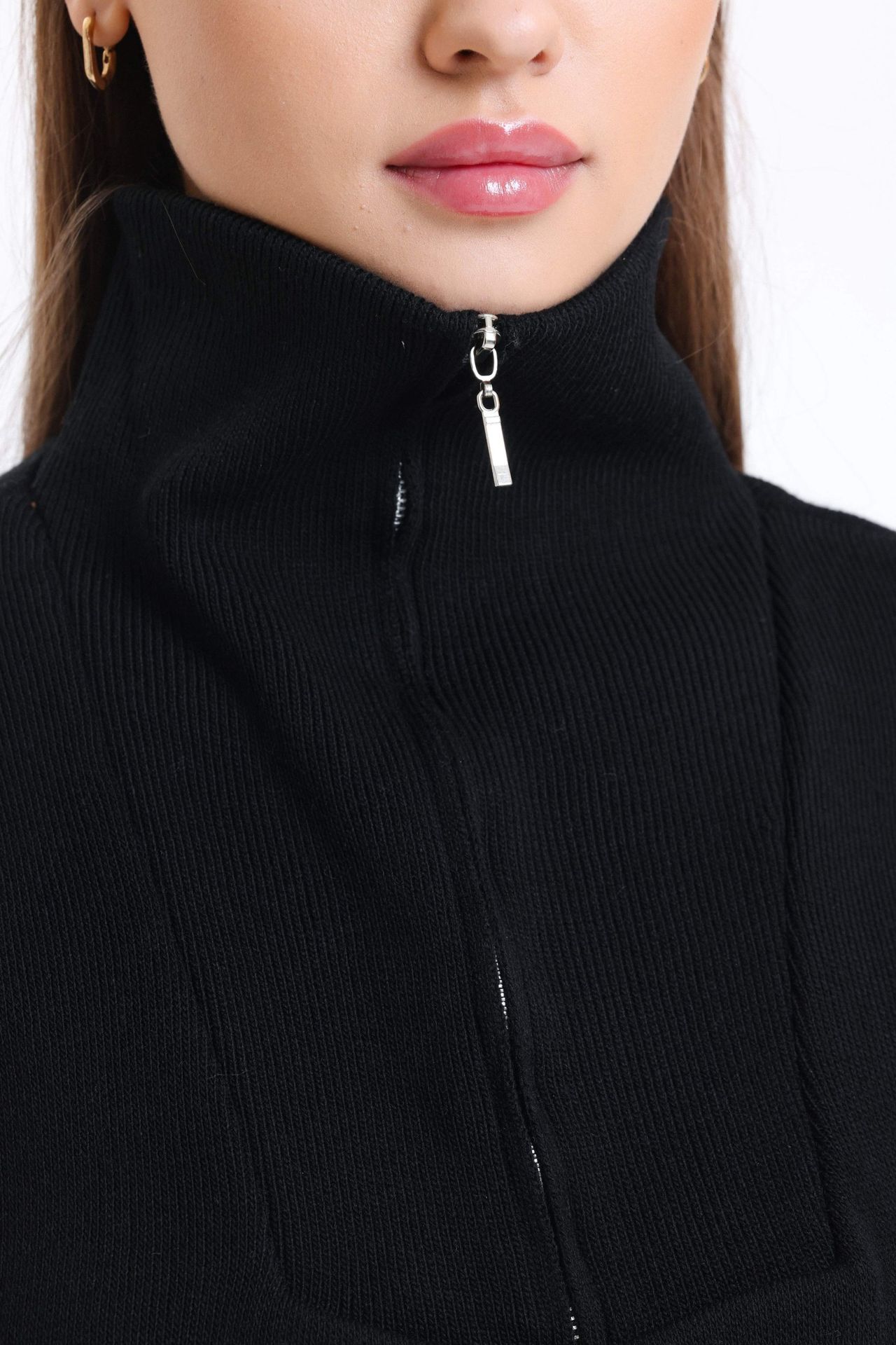 Striped High Neck Oversized Sweater with a Zippered Neck