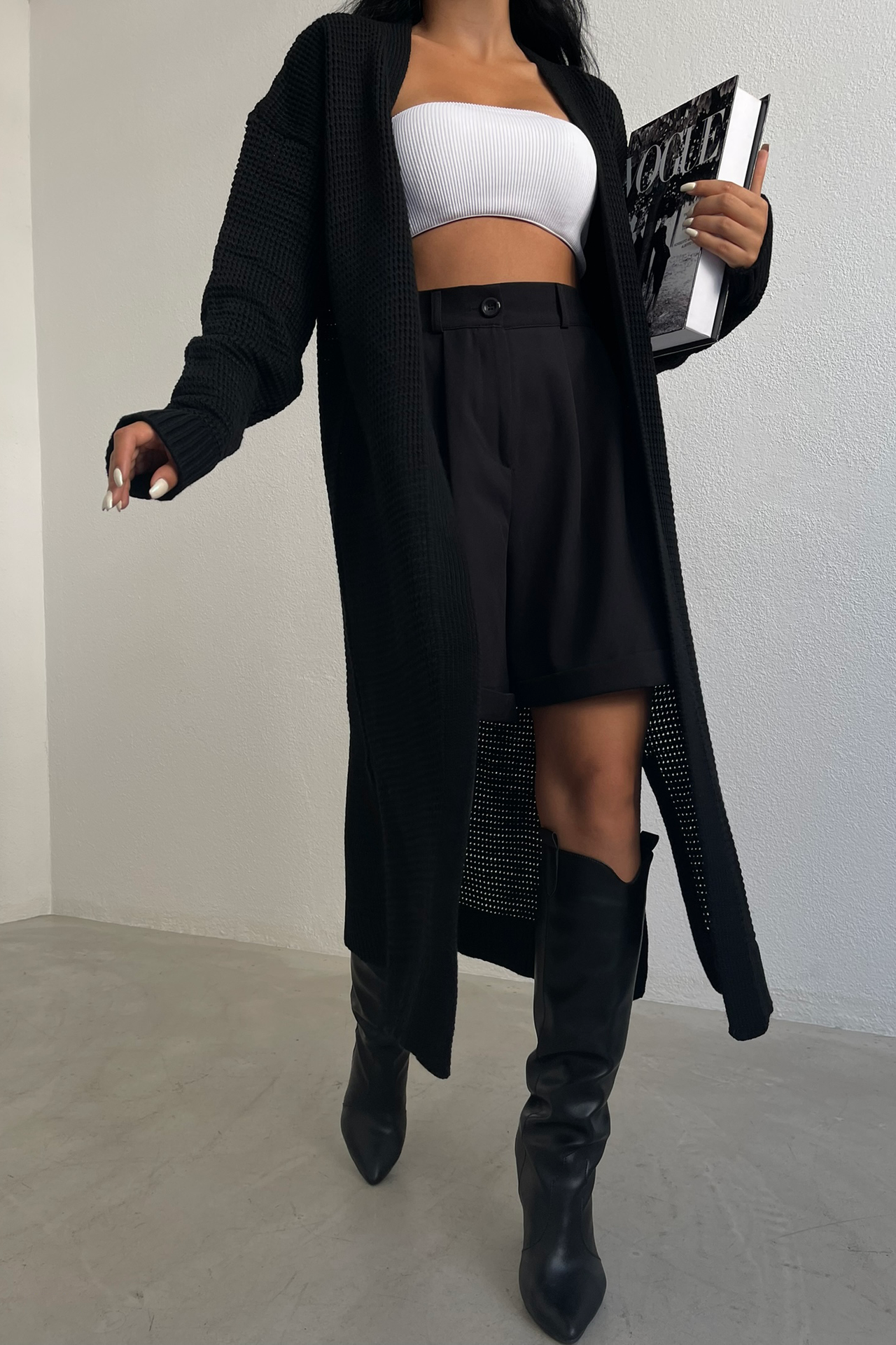 Knitted Slit Long Cardigan