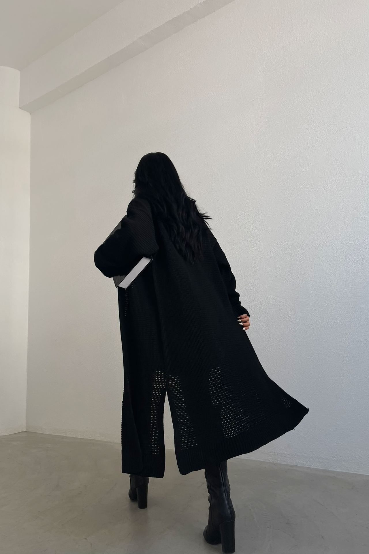 Knitted Slit Long Cardigan