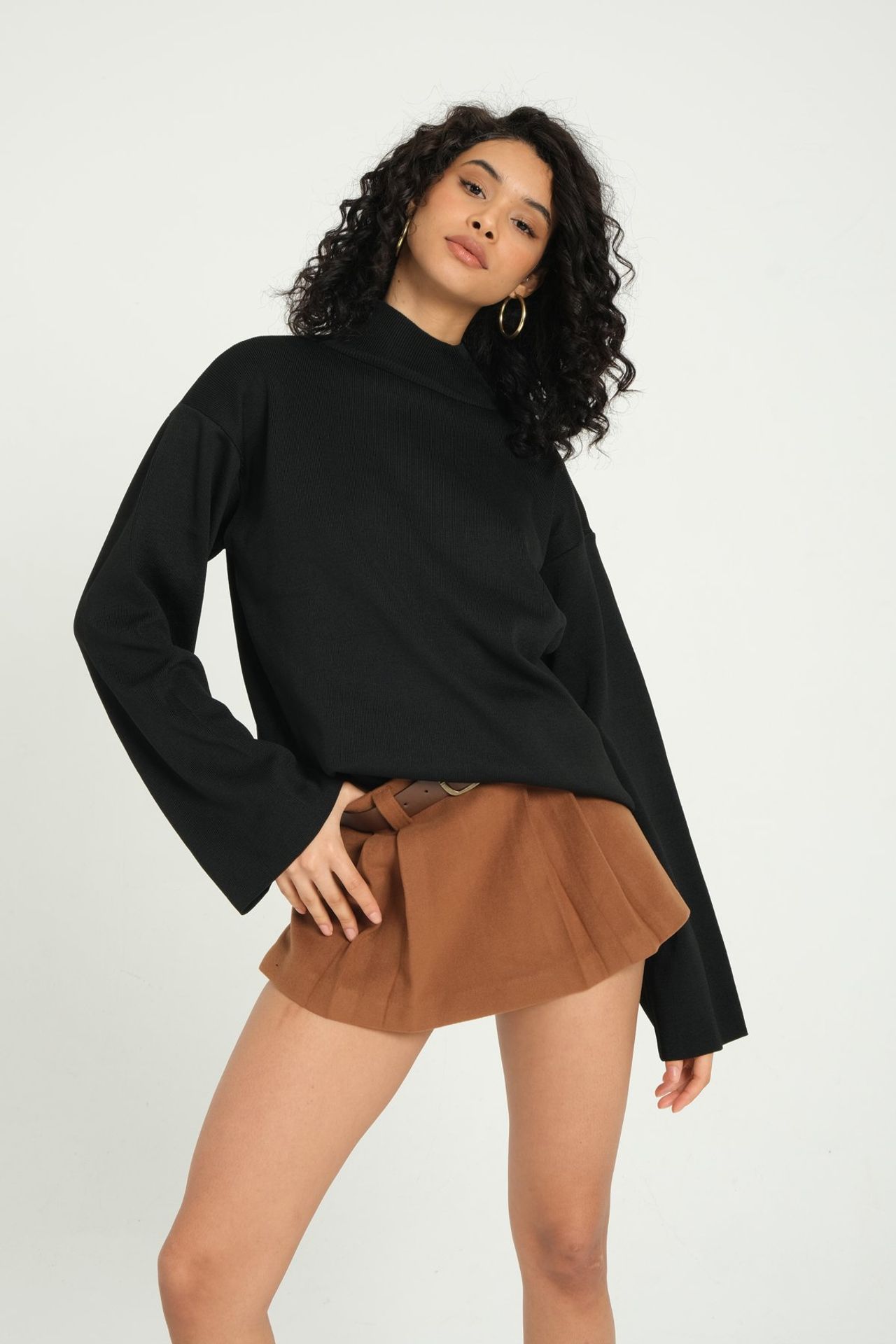 High Neck Flare Sleeve Sweater