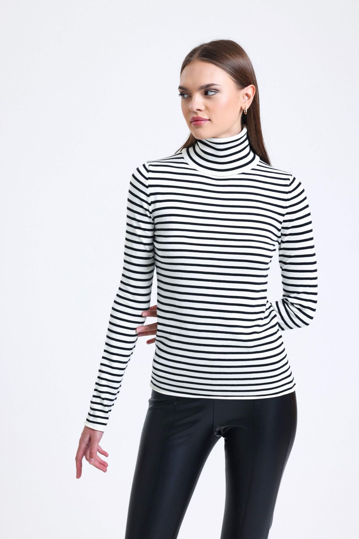 Striped High Neck Sweater