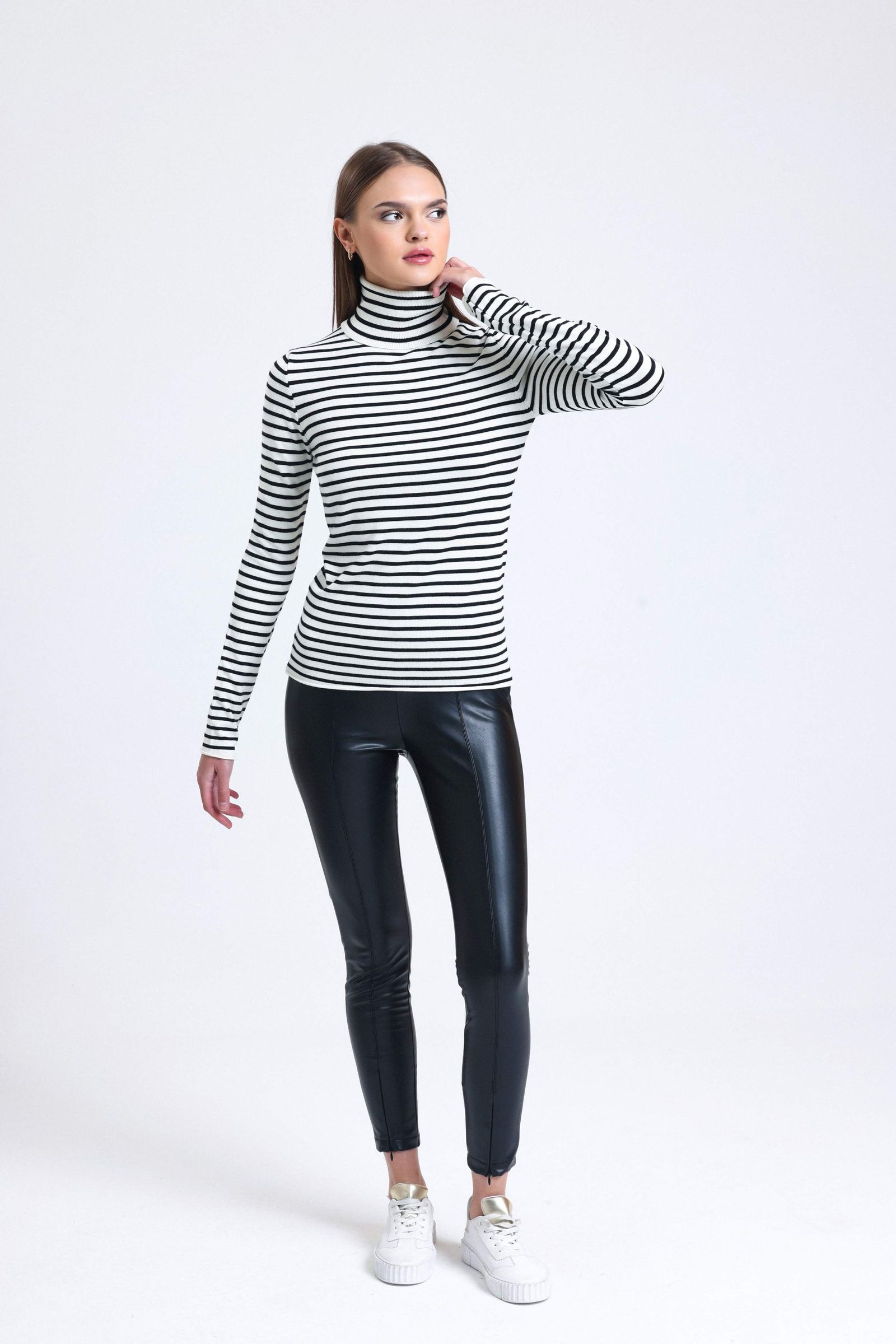 Striped High Neck Sweater