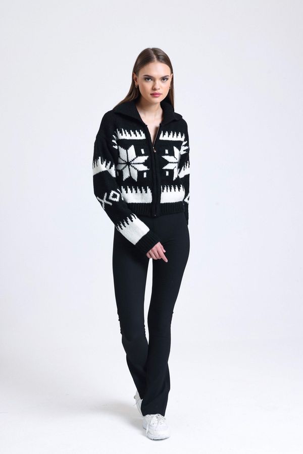 Patterned Polo Collar Zippered Cardigan 4
