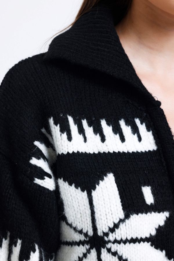 Patterned Polo Collar Zippered Cardigan 6